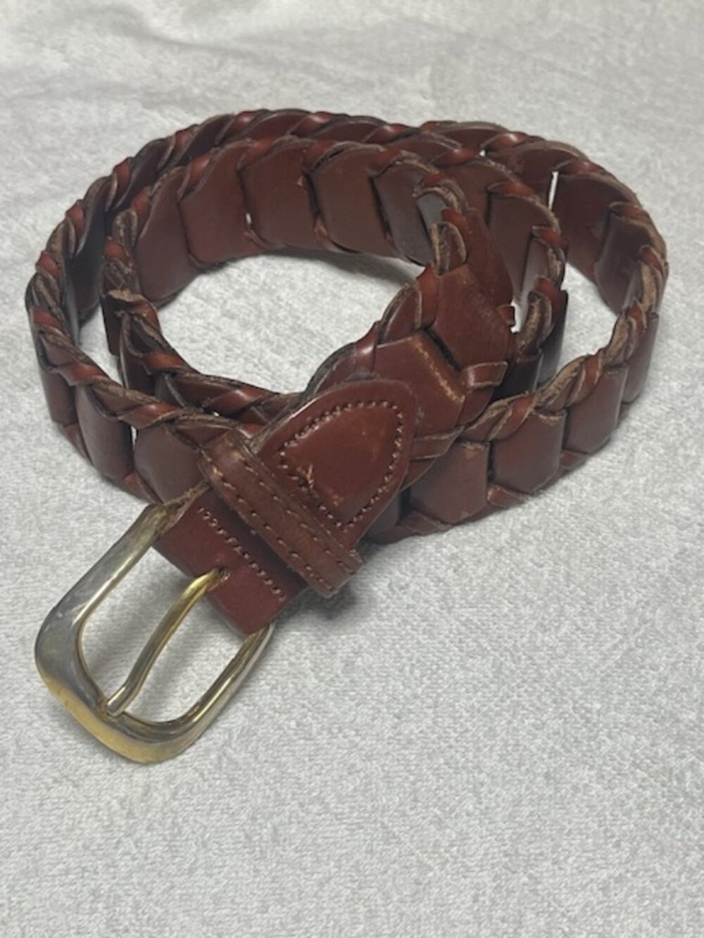 VTG Argentina Cowhide Leather Braided Link Belt Gold Tone Buckle Size 30